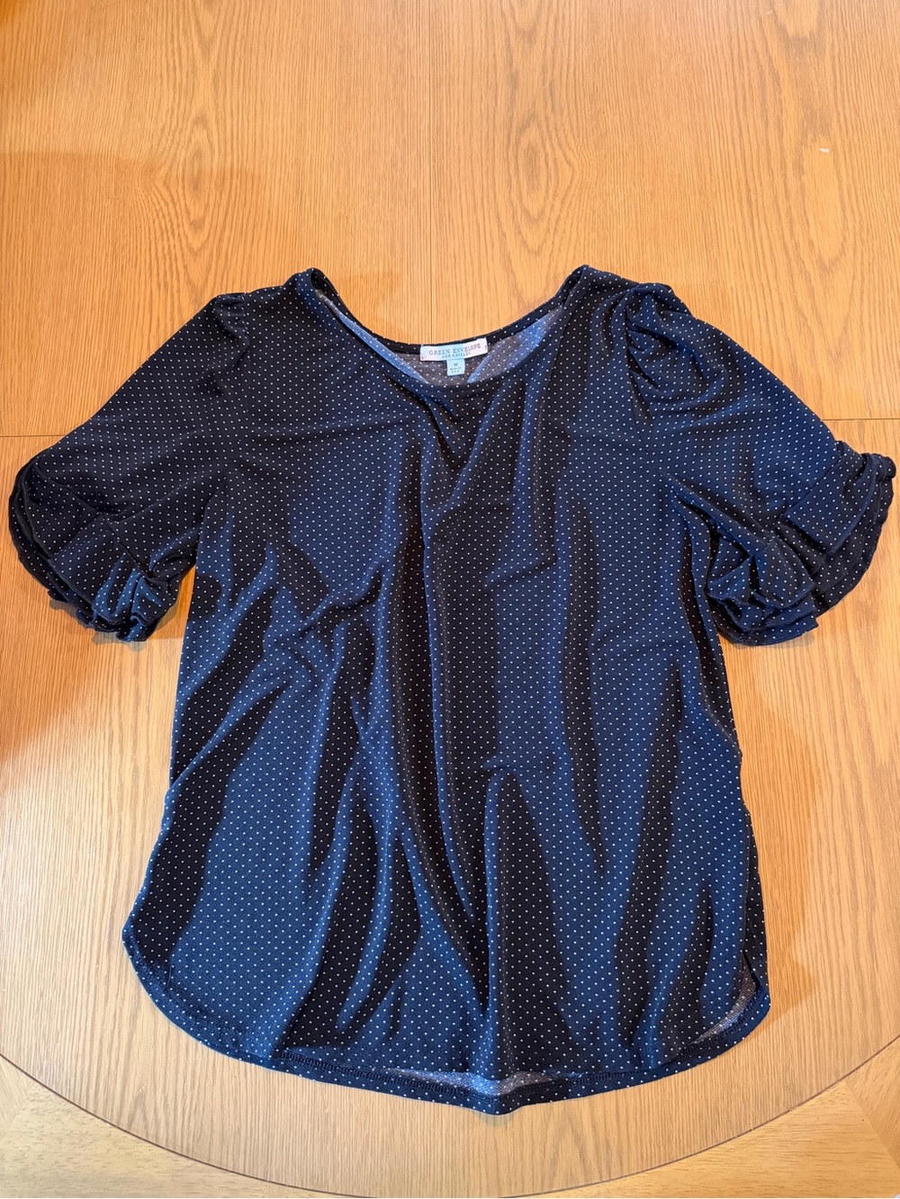 Green Envelope Polka Dot Puff Sleeve Blouse